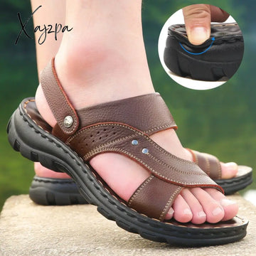 Xajzpa - 2023 Summer New Men’s Leather Beach Fashion Casual Elastic Strap Shoes Sandals